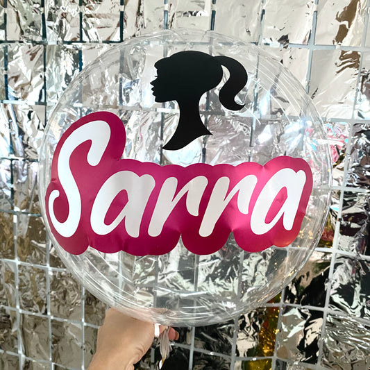 Ballon bulle prénom personnalisable Barbie Baby Doll