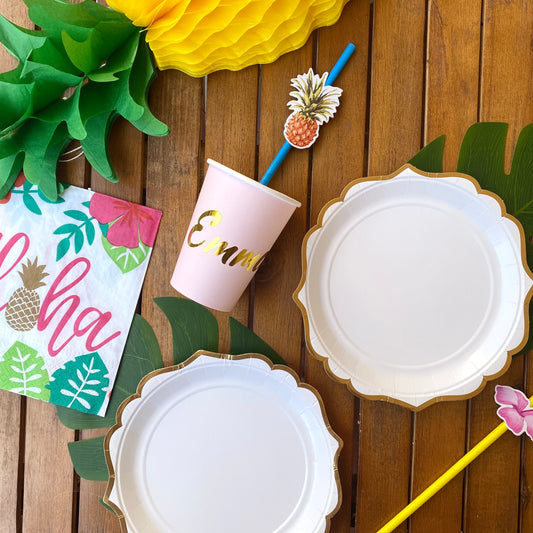 Déco de table tropical personnalisable pour anniversaire, evj, jour de l'an, pool party